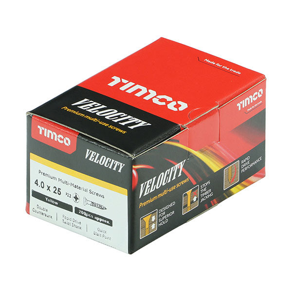Velocity wood screw box image for the 4 x 25mm Timco Velocity Wood Screws, Pozi, Countersunk, ZY, Box of 200 (40025VY)