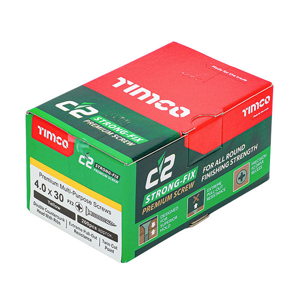 Product photography for 4 x 30mm Timco C2 Strong Fix Wood Screws, Pozi, Countersunk, ZY, Box of 200 (40030C2)