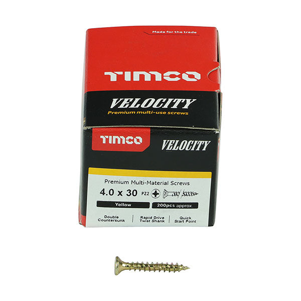 Velocity wood screw box image forthe 4 x 30mm Timco Velocity Wood Screws, Pozi, Countersunk, ZY, Box of 200 (40030VY)