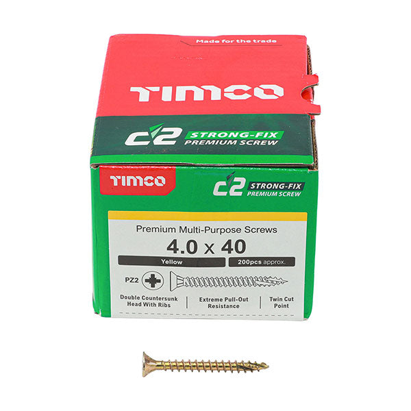 4 x 40mm Timco C2 Strong Fix Wood Screws, Pozi, Countersunk, ZY, Box of 200 (40040C2)