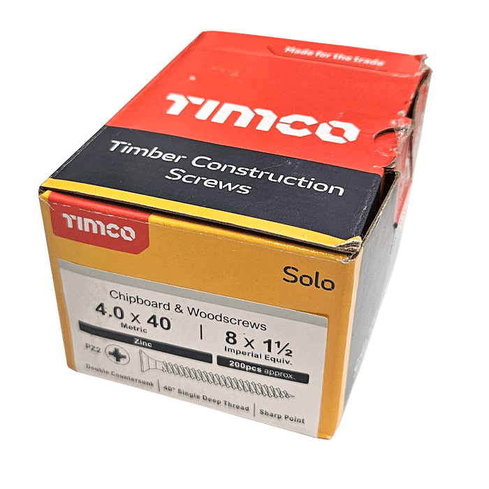 TIMCO 4 x 40mm Solo Chipboard & Woodscrews, PZ Double Countersunk, Zinc, Box of 200 (40040SOLOZ) - Clearance