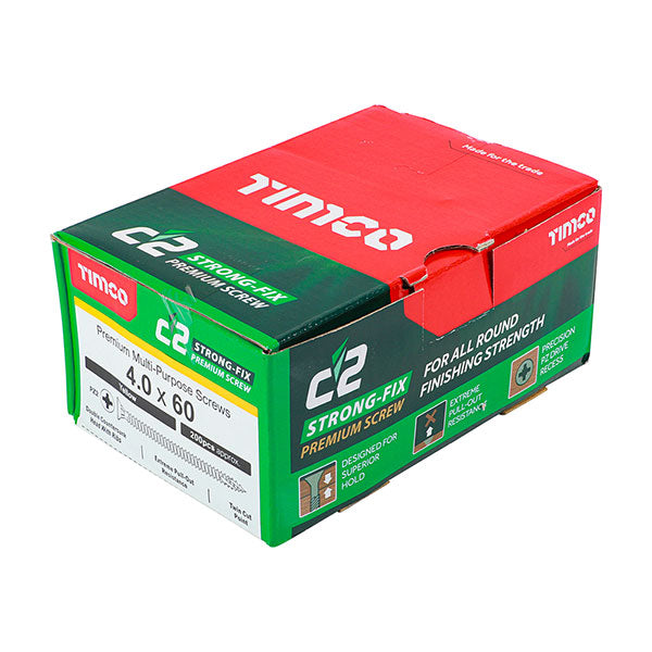 Product photography for 4 x 60mm Timco C2 Strong Fix Wood Screws, Pozi, Countersunk, ZY, Box of 200 (40060C2)