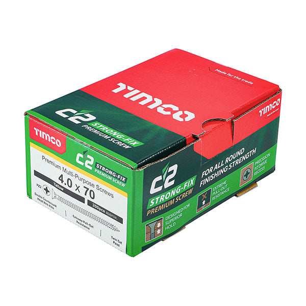 4 x 70mm Timco C2 Strong Fix Wood Screws, Pozi, Countersunk, ZY, Box of 200 (40070C2)