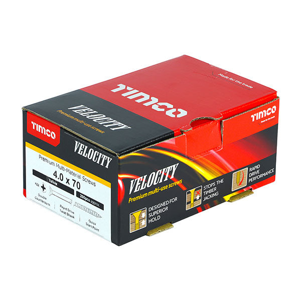 4 x 70mm Timco Velocity Wood Screws, Pozi, Countersunk, ZY, Box of 200 (40070VY)