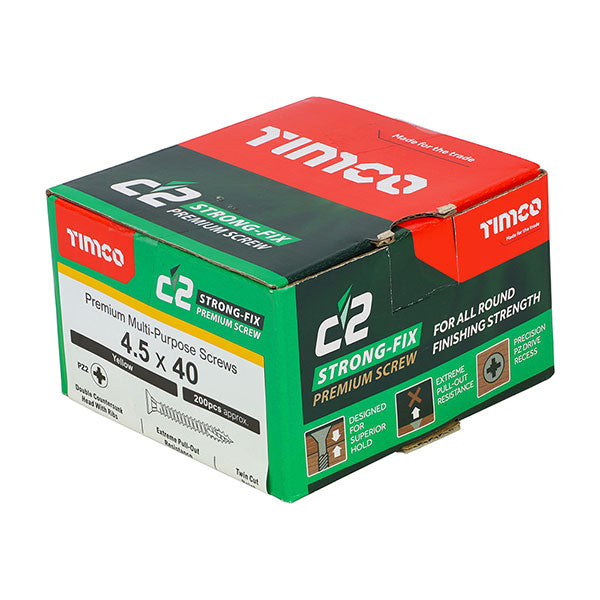 4.5 x 40mm Timco C2 Strong Fix Wood Screws, Pozi, Countersunk, ZY, Box of 200 (45040C2)