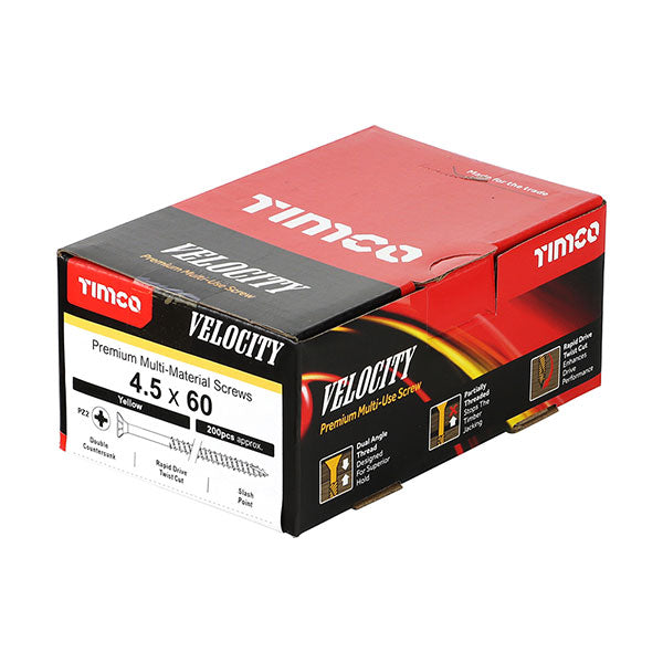 4.5 x 60mm Timco Velocity Wood Screws, Pozi, Countersunk, ZY, Box of 200 (45060VY)