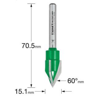 Illustration showing the size of the Blade cut example for the Trend Triple Flute Engraver, C043CX1/4TC from Fusion Fixings