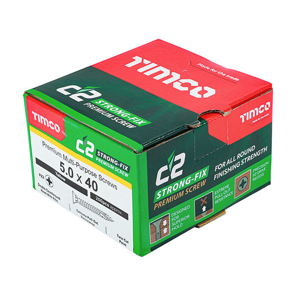 5 x 40mm Timco C2 Strong Fix Wood Screws, Pozi, Countersunk, ZY, Box of 200 (50040C2) part of an expanding range from Fusion Fixings