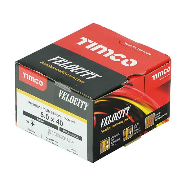 5 x 40mm Timco Velocity Wood Screws, Pozi, Countersunk, ZY, Box of 200 (50040VY)