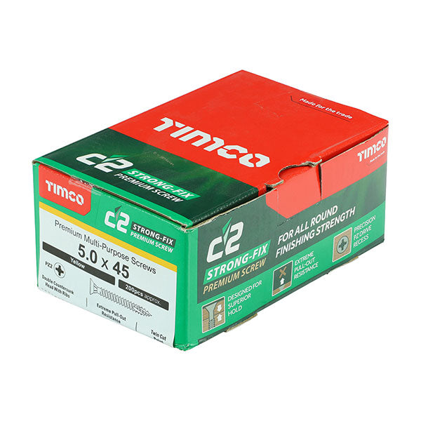 Product image for 5 x 45mm Timco C2 Strong Fix Wood Screws, Pozi, Countersunk, ZY, Box of 200 (50045C2)