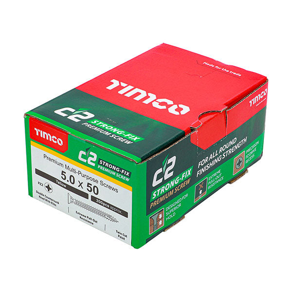 Product photography for 5 x 50mm Timco C2 Strong Fix Wood Screws, Pozi, Countersunk, ZY, Box of 200 (50050C2)