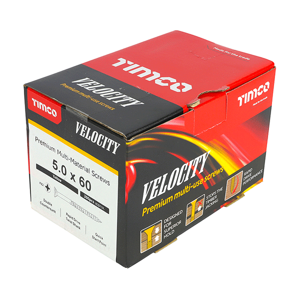 Velocity wood screw box -5 x 60mm Timco Velocity Wood Screws, Pozi, Countersunk, ZY, Box of 200 (50060VY)