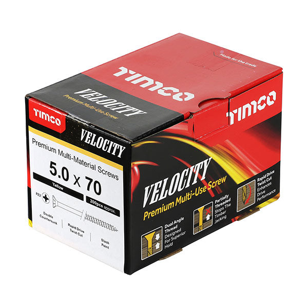Velocity wood screw box image for the 5 x 70mm Timco Velocity Wood Screws, Pozi, Countersunk, ZY, Box of 200 (50070VY)