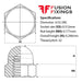 Size guide for the 6-32 UNC Hexagon Dome Nut A2 (304) Stainless Steel, SAE J483A