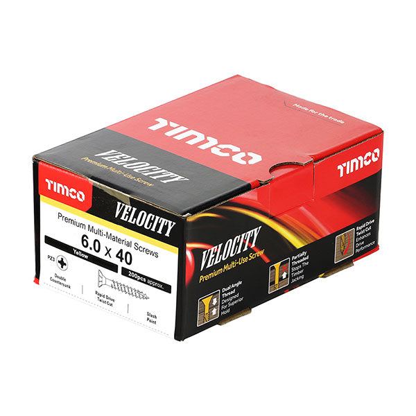Velocity wood screw box image for the 6 x 40mm Timco Velocity Wood Screws, Pozi, Countersunk, ZY, Box of 200 (60040VY)