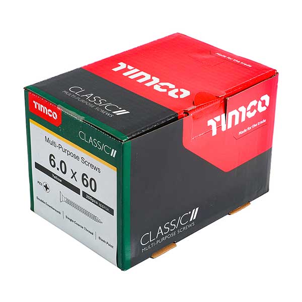 6 x 60mm Countersunk Wood Screws, Pozi, Zinc & Yellow, Box of 200 (60060CLAF)