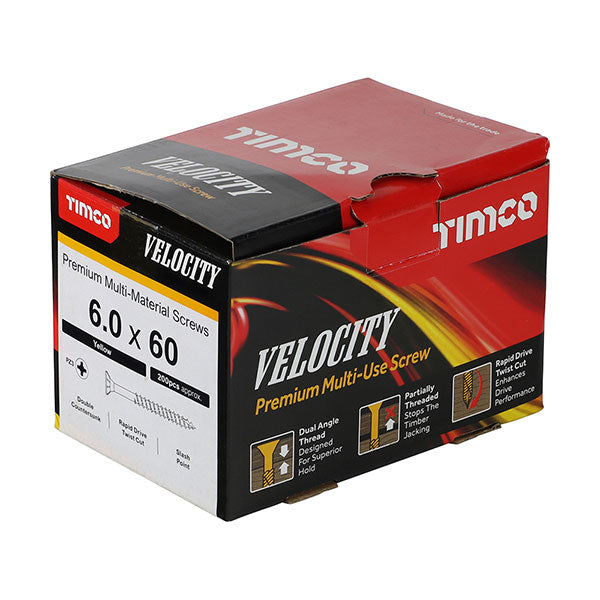 Velocity wood screw box image for the 6 x 60mm Timco Velocity Wood Screws, Pozi, Countersunk, ZY, Box of 200 (60060VY)