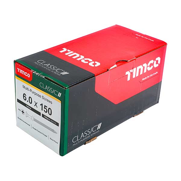 150mm wood screw from Fusion Fixings - 6 x 150mm Countersunk Wood Screws, Pozi, Zinc & Yellow, Box of 100 (60150CLAF)