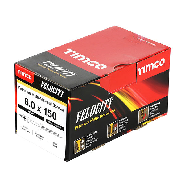 6 x 150mm Timco Velocity Wood Screws, Pozi, Countersunk, ZY, Box of 200 (60150VY)