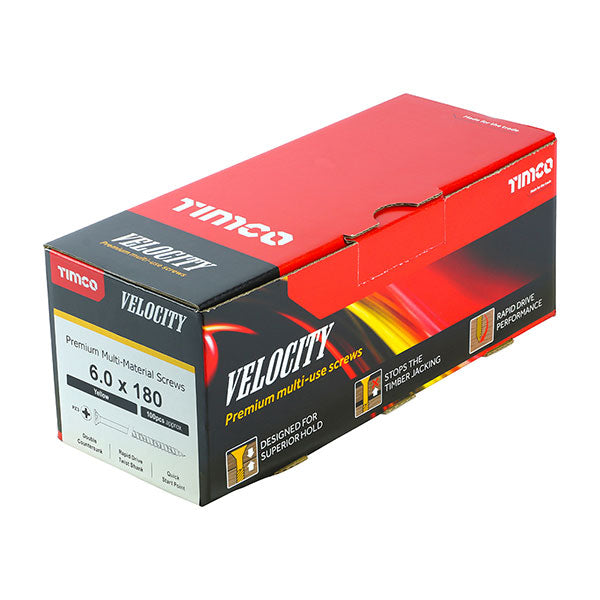 6 x 180mm Timco Velocity Wood Screws, Pozi, Countersunk, ZY, Box of 200 (60180VY)