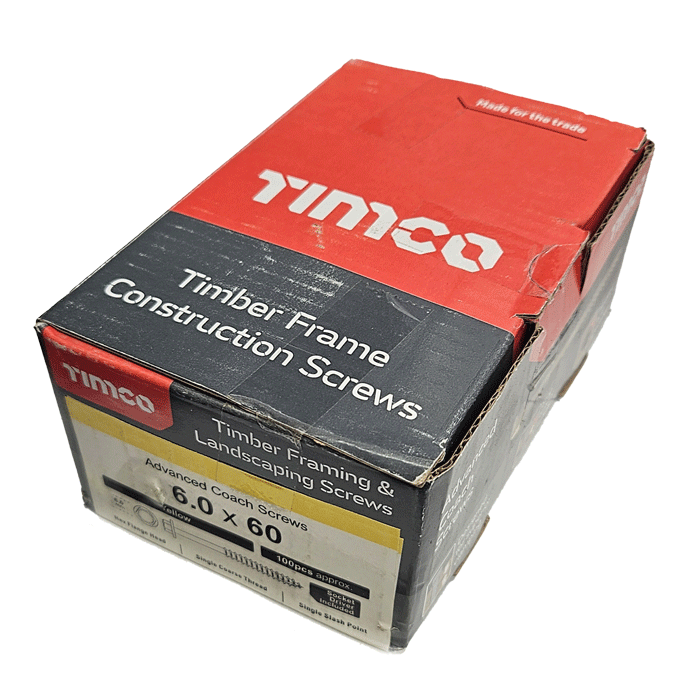Timco 6 x 60mm Hex Flange Advanced Coach Screw, Zinc and Yellow, Box of 100 (660SCSY) - Clearance