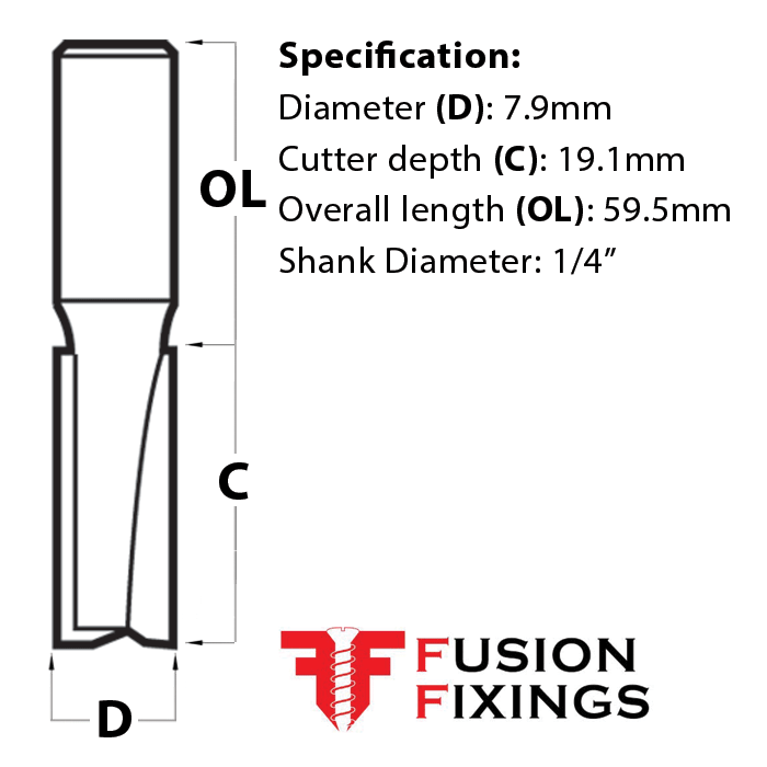 7.9mm x 19.1mm Cut Trend CraftPro Two Flute Router Cutter 1/4 Inch Shank (C011X1/4TC) - CLEARANCE