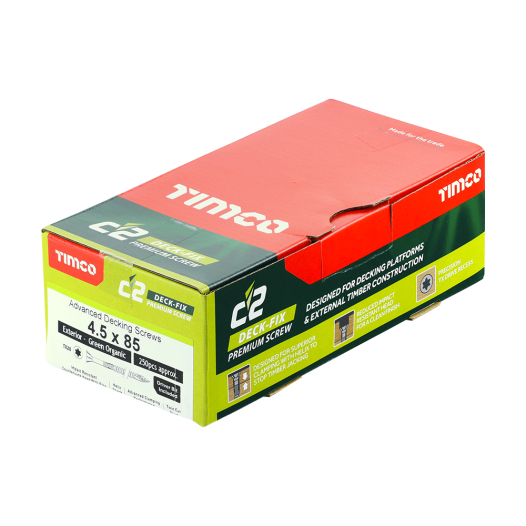 Box image of the Timco 4.5 x 85mm decking screws – C2 TX20, box of 250, 75C2D250