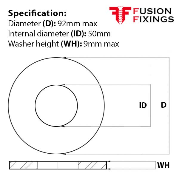 Size guide for the M48 Form A Flat Washer A2 (304) Stainless Steel, DIN 125