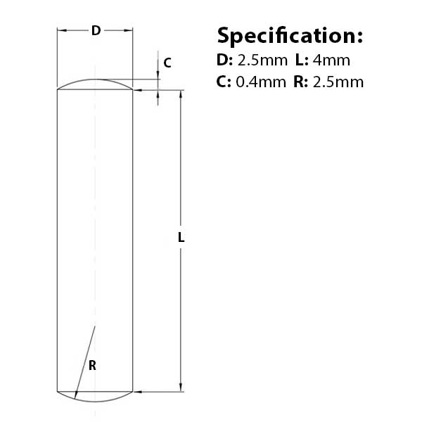 2.5mm (M6) x 4mm, Metal Dowel Pin,  A1 Stainless Steel, DIN 7