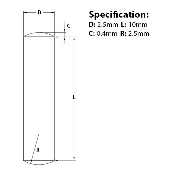 Screw guide for 2.5mm (M6) x 10mm, Metal Dowel Pin,  A1 Stainless Steel, DIN 7