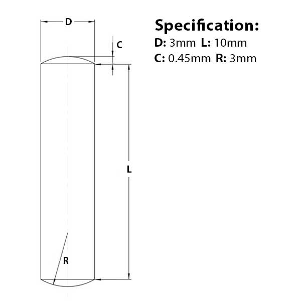 Screw guide for 3mm (M6) x 10mm, Metal Dowel Pin,  A1 Stainless Steel, DIN 7