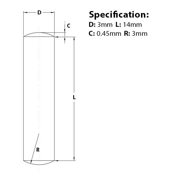 Screw guide for 3mm (M6) x 14mm, Metal Dowel Pin,  A1 Stainless Steel, DIN 7