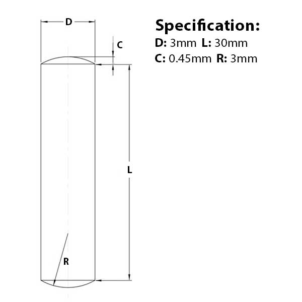 Screw guide for 3mm (M6) x 30mm, Metal Dowel Pin,  A1 Stainless Steel, DIN 7