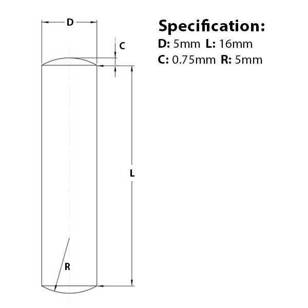 Screw guide for 5mm (M6) x 16mm, Metal Dowel Pin,  A1 Stainless Steel, DIN 7