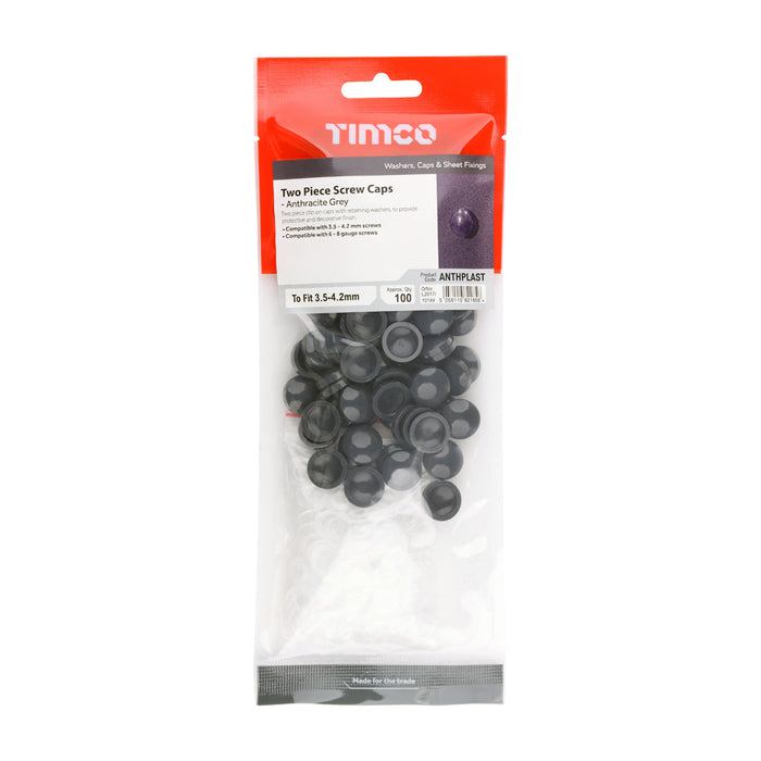 Pack image for the Two Piece Screw Caps, Anthracite Grey (RAL) 7016 for Screw Size 3.5mm - 4.2mm (No.6-No.8) - Pack of 100