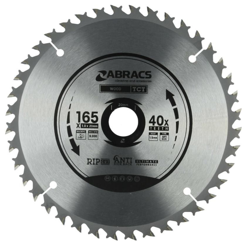 Abracs Ultra Thin Kerf Circular Saw Blade 165mm x 20mm x 40T