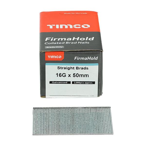 16g x 50mm Collated Firmahold Nails, Straight Brad Nails, Galvanised, Pack of 2000 (BG1650)
