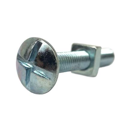 M8 x 50mm Roofing Bolt & Sq Nut Bright Zinc Plated