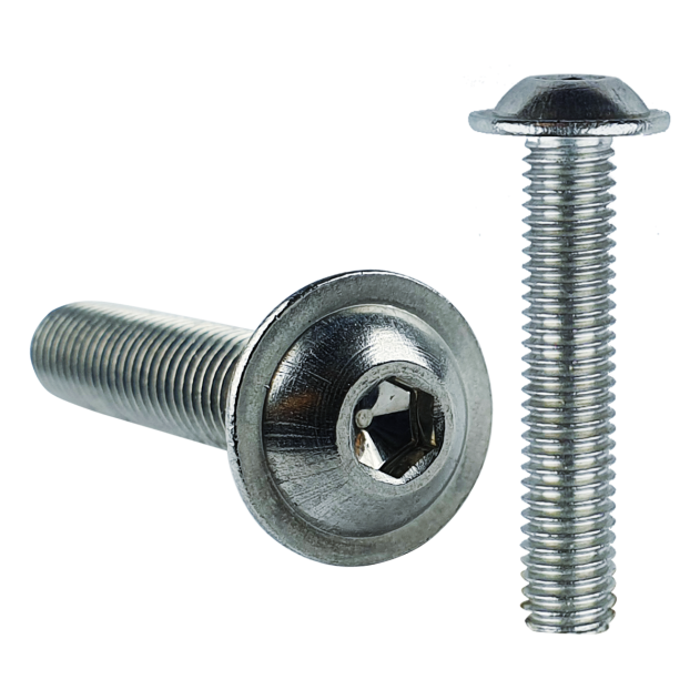 Product imnage of the M6 x 30mm Flanged Socket Button Head Screw. Supplied in grade 10.9 steel with a bright zinc plating. Part of a growing range available with bulk discounts.