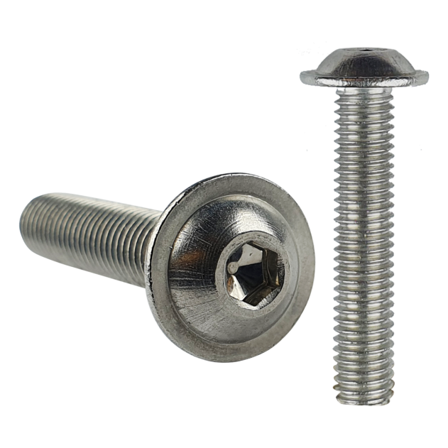 Product image of the M4 x 14mm Flanged Socket Button Head Screw manufactured in A2 Stainless Steel ISO 7380-2. Part of a growing range of flanged machine screw in stock at Fusion Fixings.