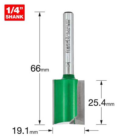 Size guide for the Trend Two Flute Router Cutter, 19.1 x 25.4mm (C030X1/4TC) Now at a clearance price