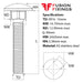 Size guide for the M16 x 30mm Carriage bolt (Coach Bolt) A2 Stainless Steel DIN 603