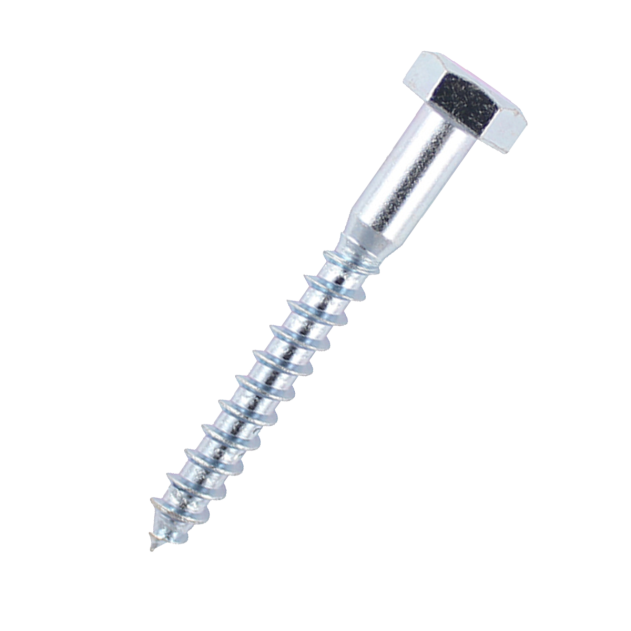 The M8 x 120mm Coach Screw with bright zinc plating (BZP) DIN 571. Part of a larger range of  coach screws availalbe at Fusion Fixings.