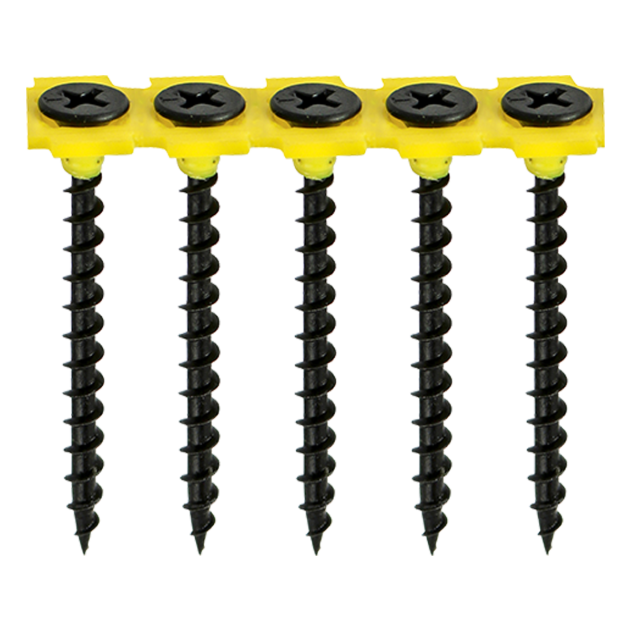 Product photography for 3.5 x 50mm Timco Collated Drywall Screws, Black, Phillips Countersunk - Box of 1000 (00050COLDYS) part of an expanding range from Fusion Fixings