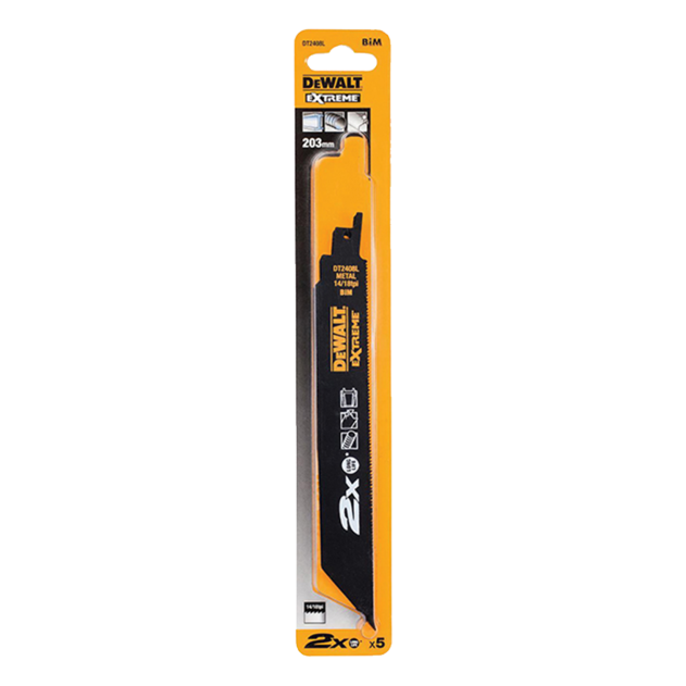 DeWALT DT2408L Metal Cutting  Extreme Reciprocating Blades 203mm Pack of 5