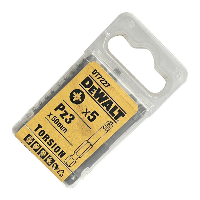 PZ3 x 50mm DeWALT Pozi Torsion Driver Bits - Pack of 5, DT7227 - CLEARANCE - pack image from Fusion Fixings
