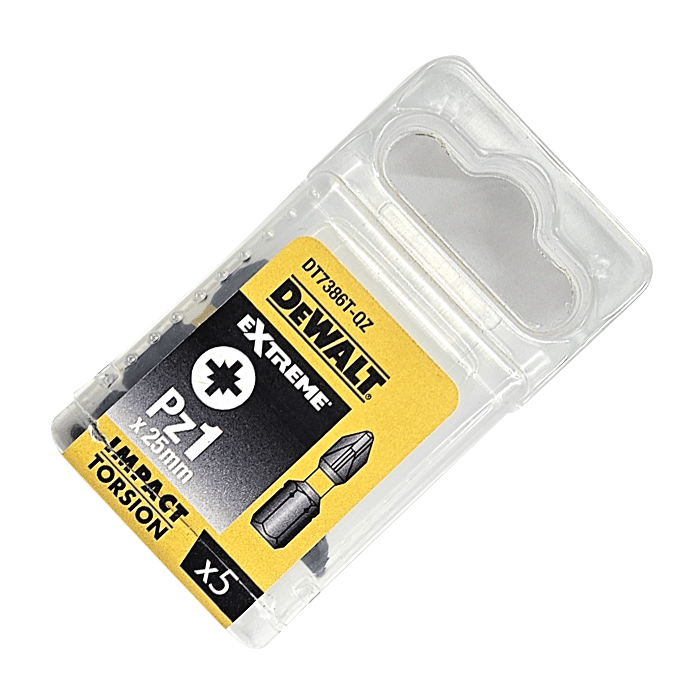 Pack image of the PZ1 x 25mm DeWALT Pozi Extreme Impact Torsion Driver Bits - Pack of 5, DT7386T-QZ - CLEARANCE