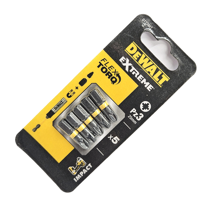 PZ3 x 25mm DeWALT Pozi Extreme Impact Torsion Driver Bits - Pack of 5, DT7388T - CLEARANCE