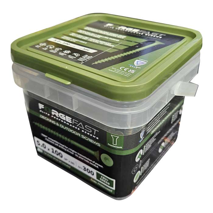 5 x 100mm ForgeFast Decking Screw, Torx, Countersunk, Green, Tub of 300 (FFDS5100GT)