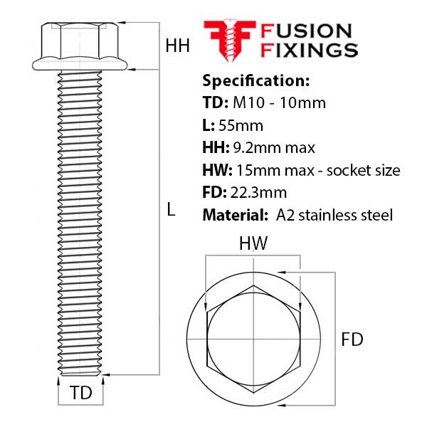 M12-1.75 X 65mm Hex Head Flange Bolt - Class 10.9 Zinc Plated, DIN 6921 (Pack Of 5)